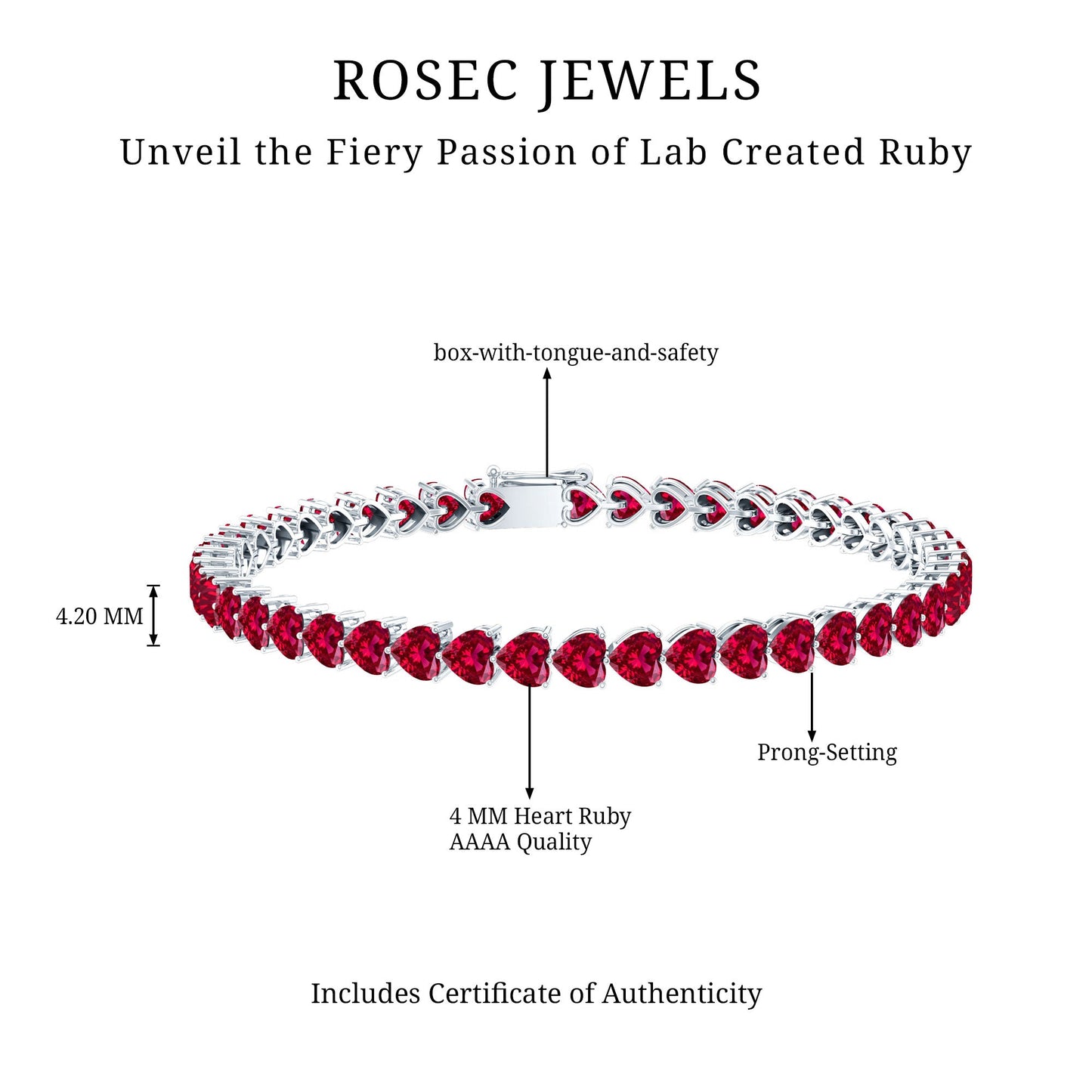 Heart Shape Lab Grown Ruby Tennis Bracelet
