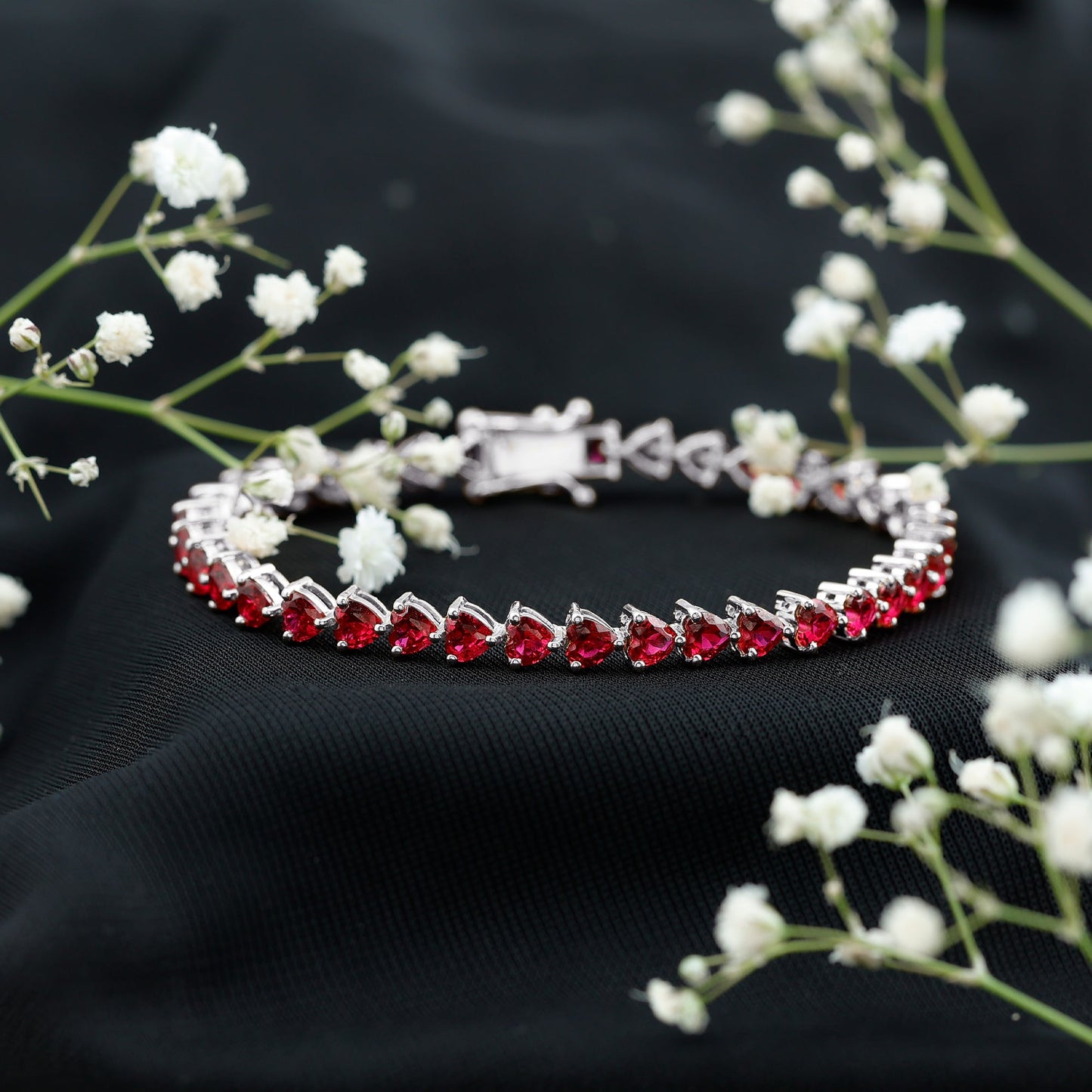 Heart Shape Lab Grown Ruby Tennis Bracelet