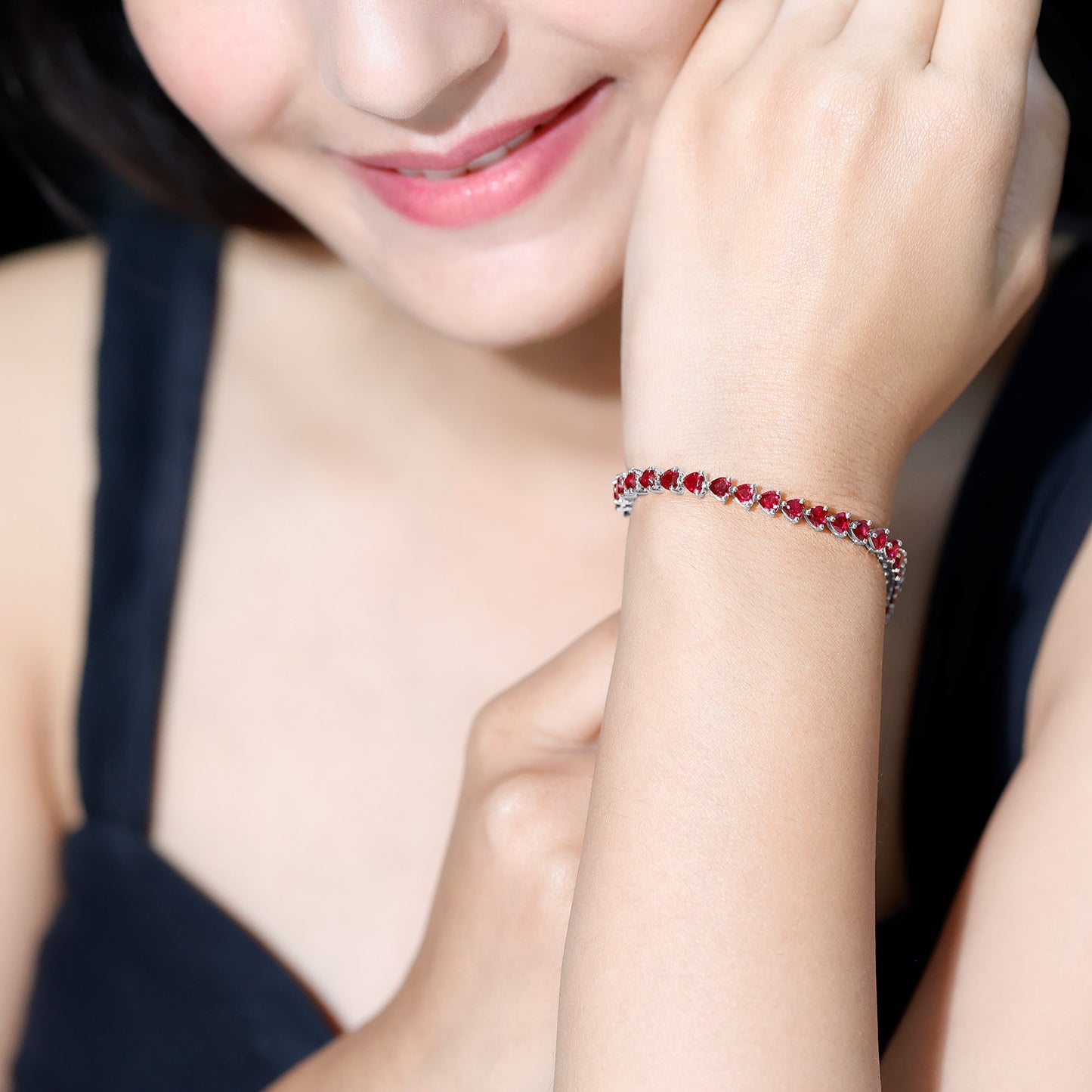 Heart Shape Lab Grown Ruby Tennis Bracelet