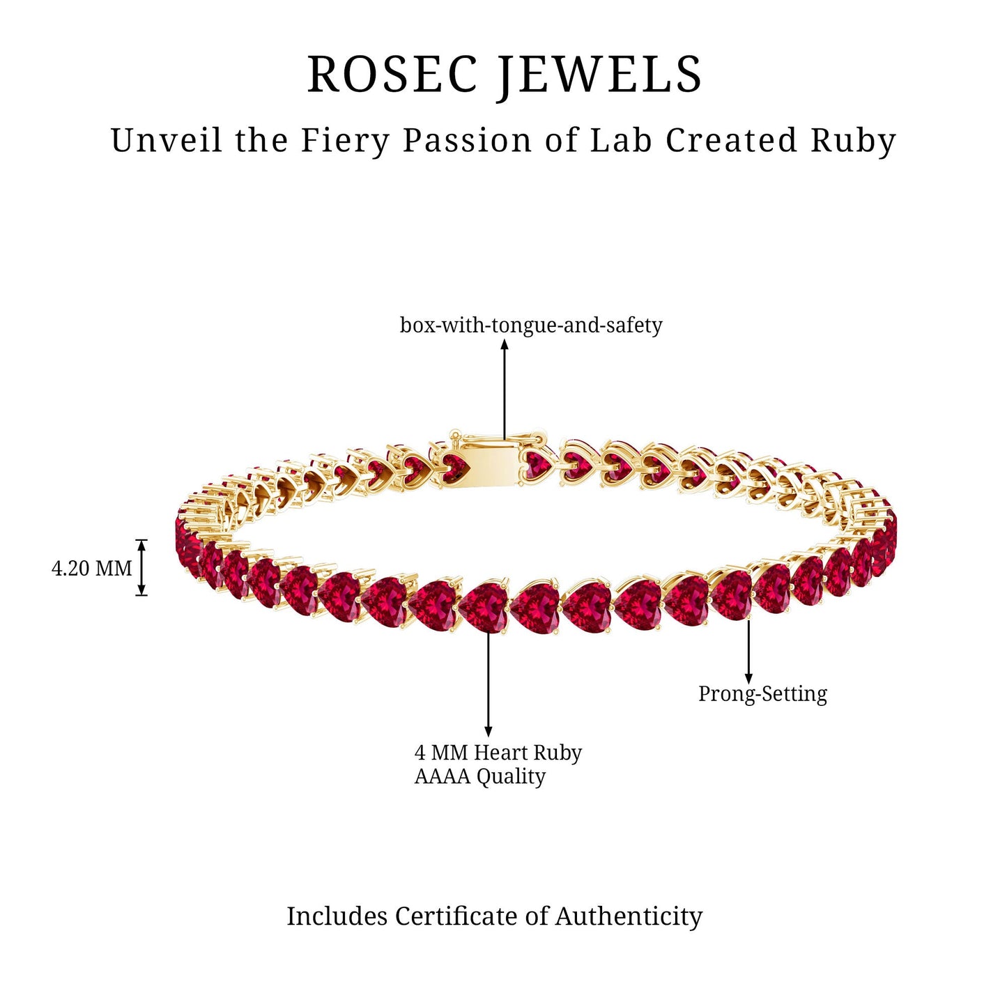Heart Shape Lab Grown Ruby Tennis Bracelet