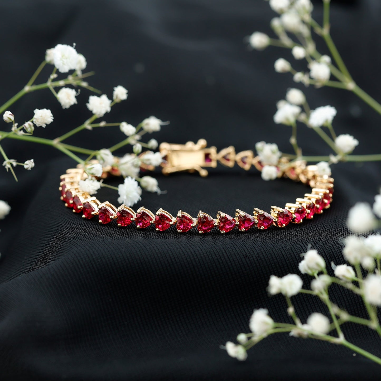 Heart Shape Lab Grown Ruby Tennis Bracelet