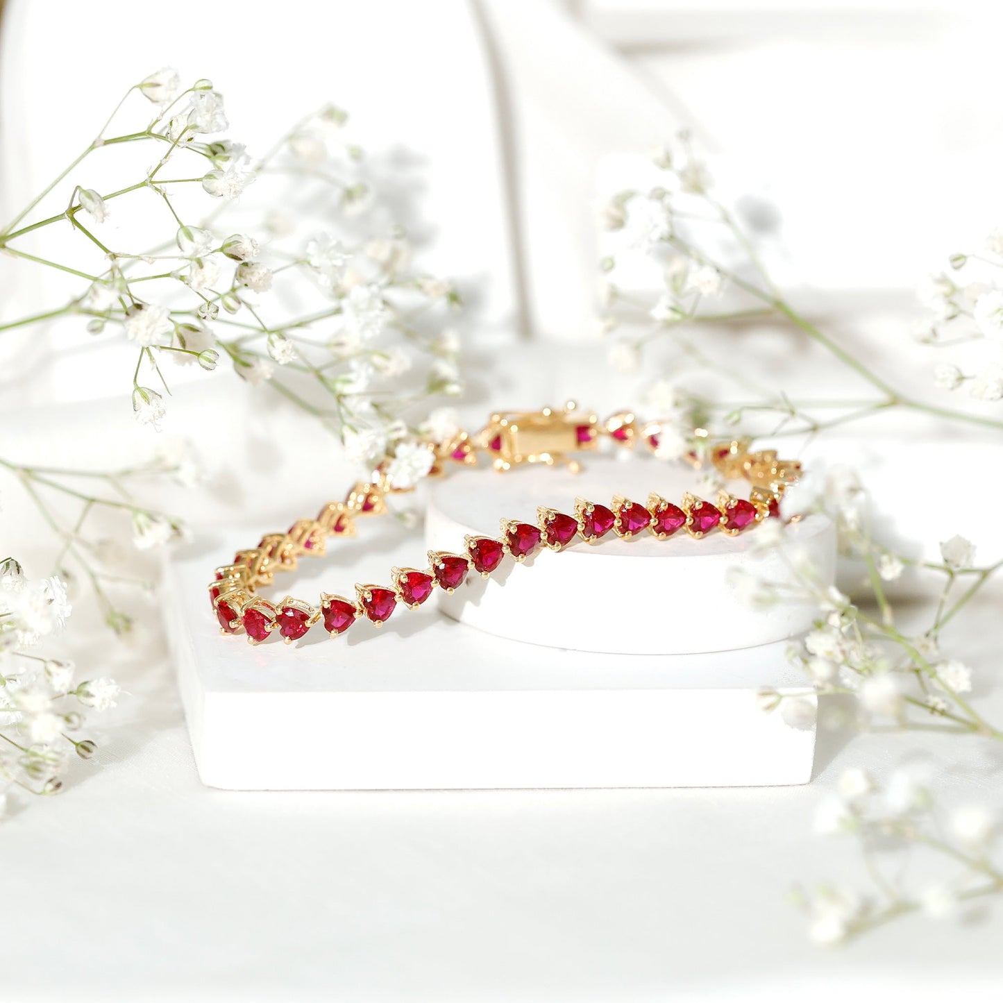 Heart Shape Lab Grown Ruby Tennis Bracelet