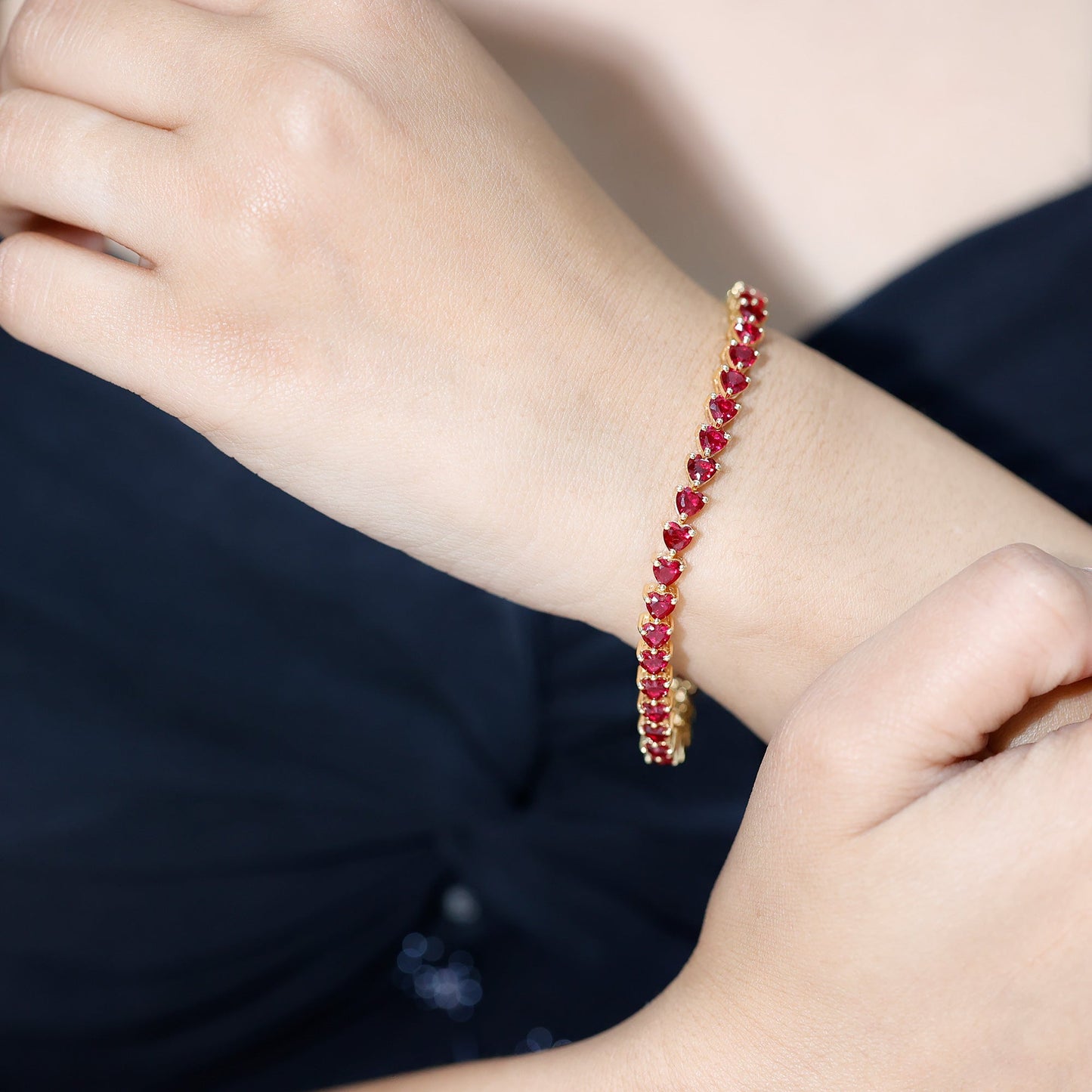 Heart Shape Lab Grown Ruby Tennis Bracelet