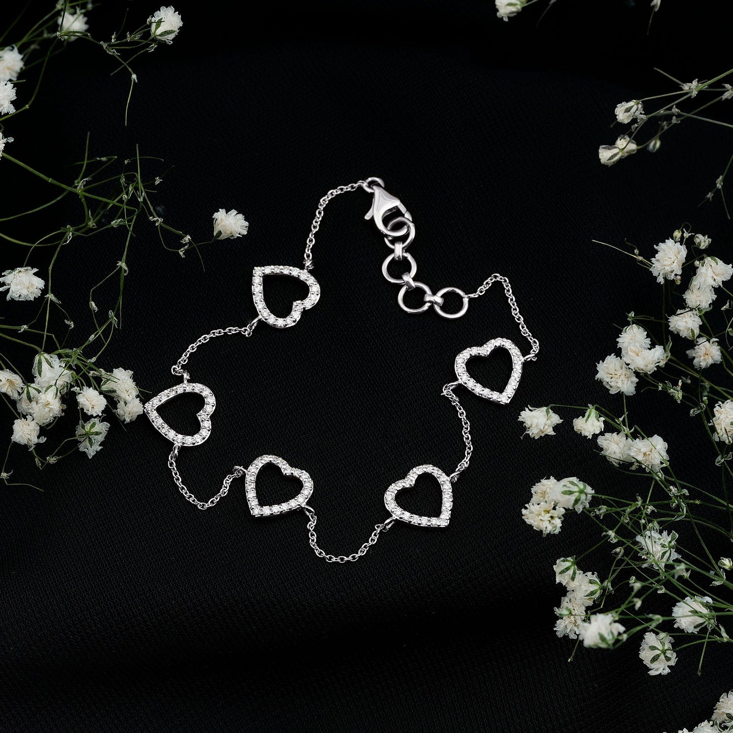 Certified Diamond Heart Chain Bracelet in Prong Setting