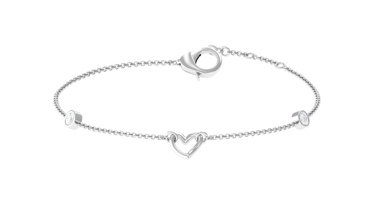 Bezel Set Diamond Heart Chain Bracelet