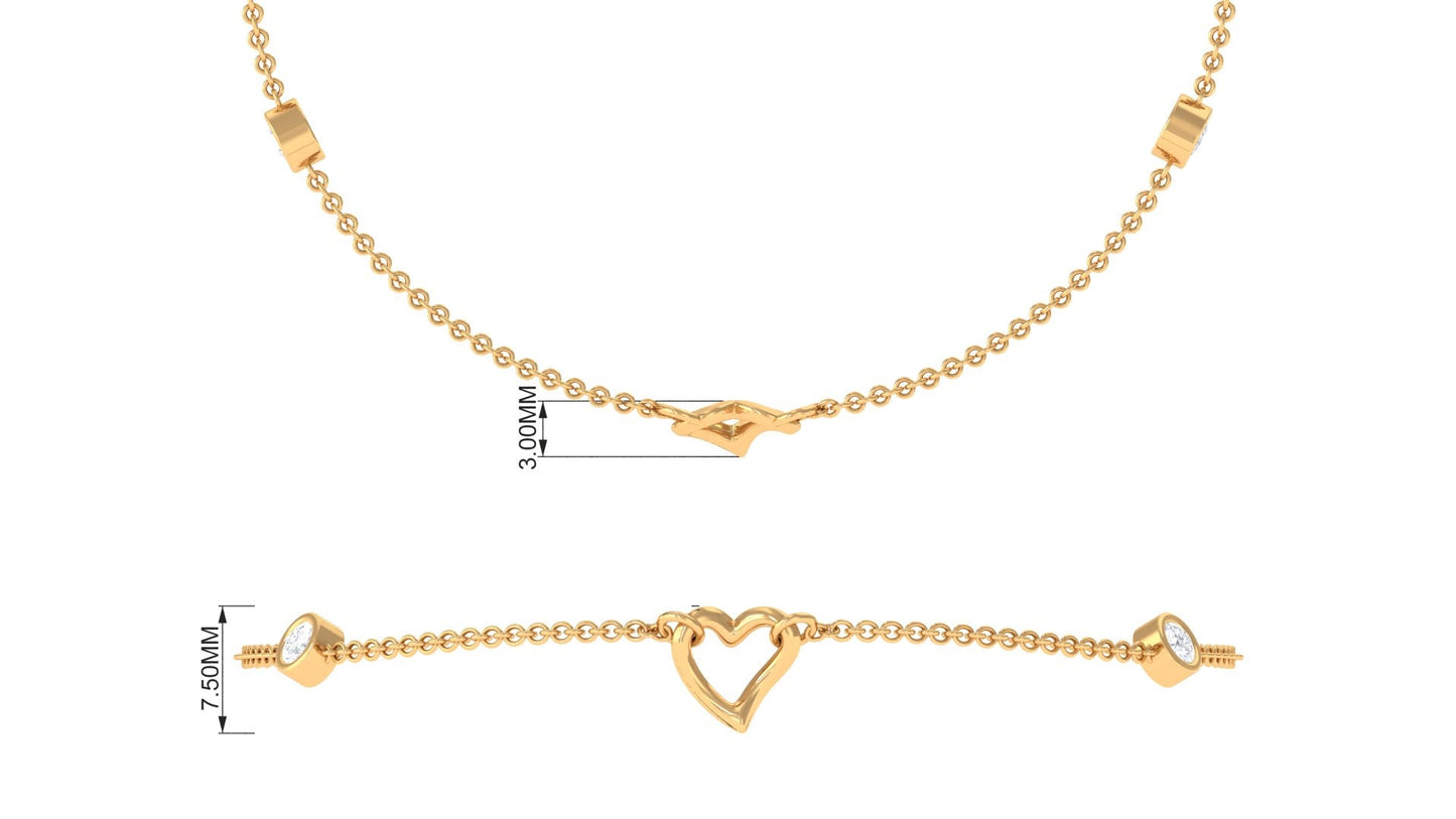 Bezel Set Diamond Heart Chain Bracelet