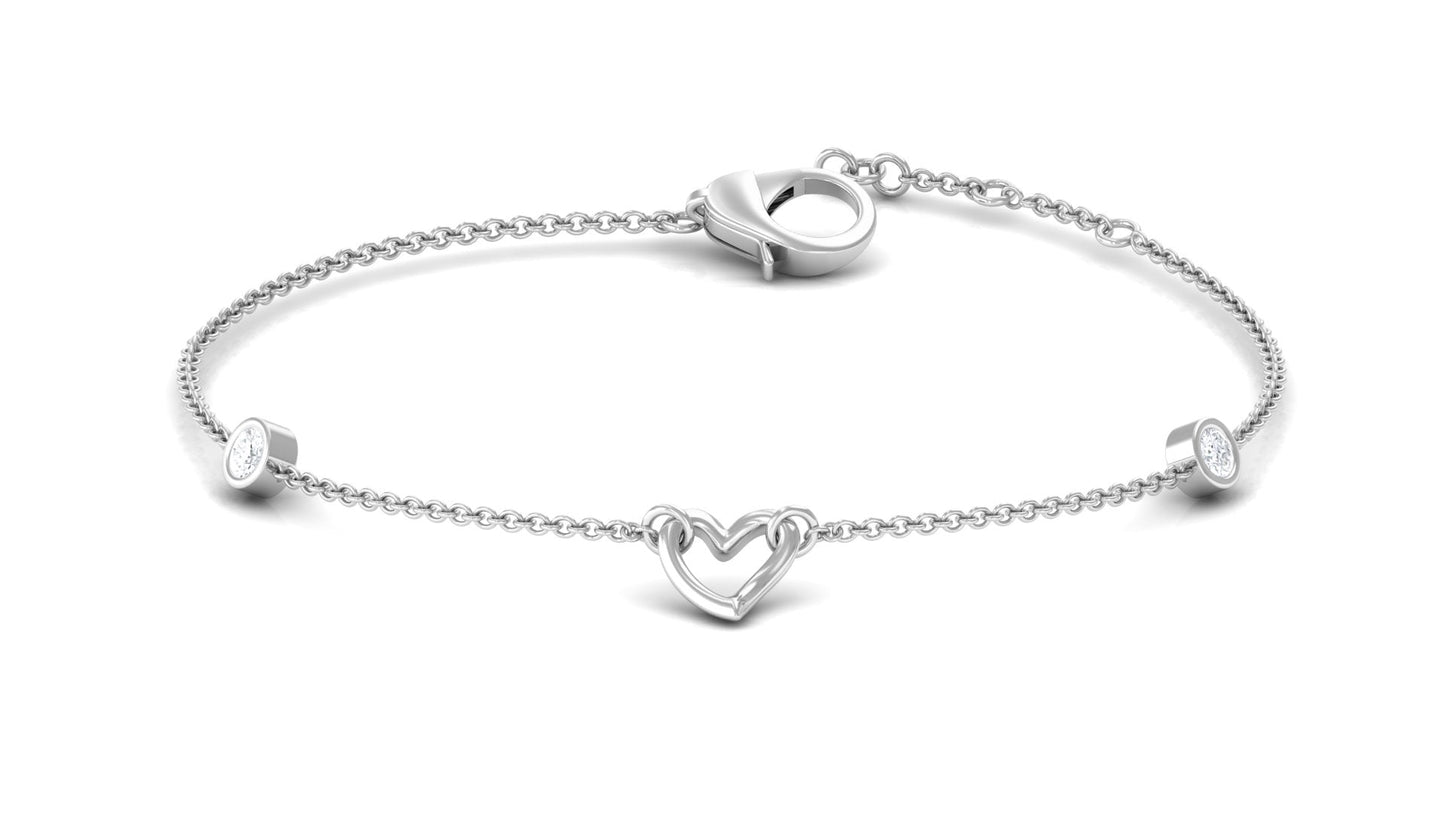 Bezel Set Diamond Heart Chain Bracelet