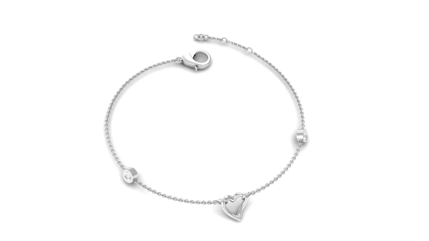 Bezel Set Diamond Heart Chain Bracelet