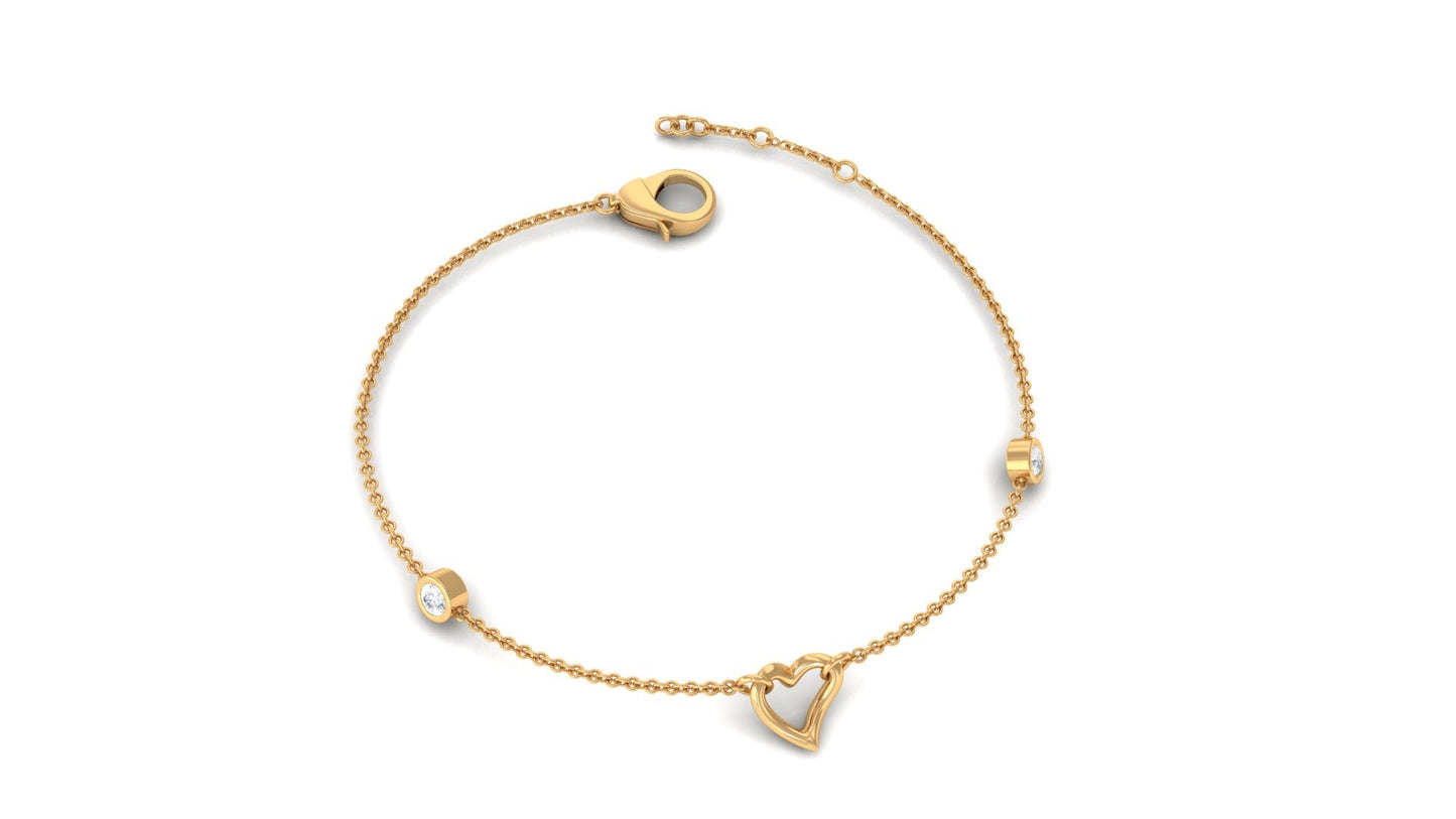 Bezel Set Diamond Heart Chain Bracelet