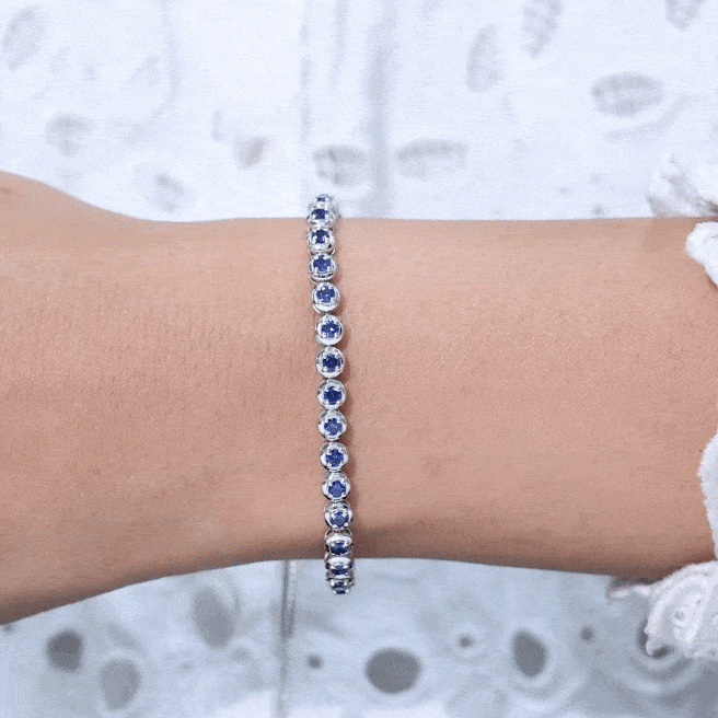 Lab Grown Blue Sapphire Tennis Bolo Bracelet with Rope Chain