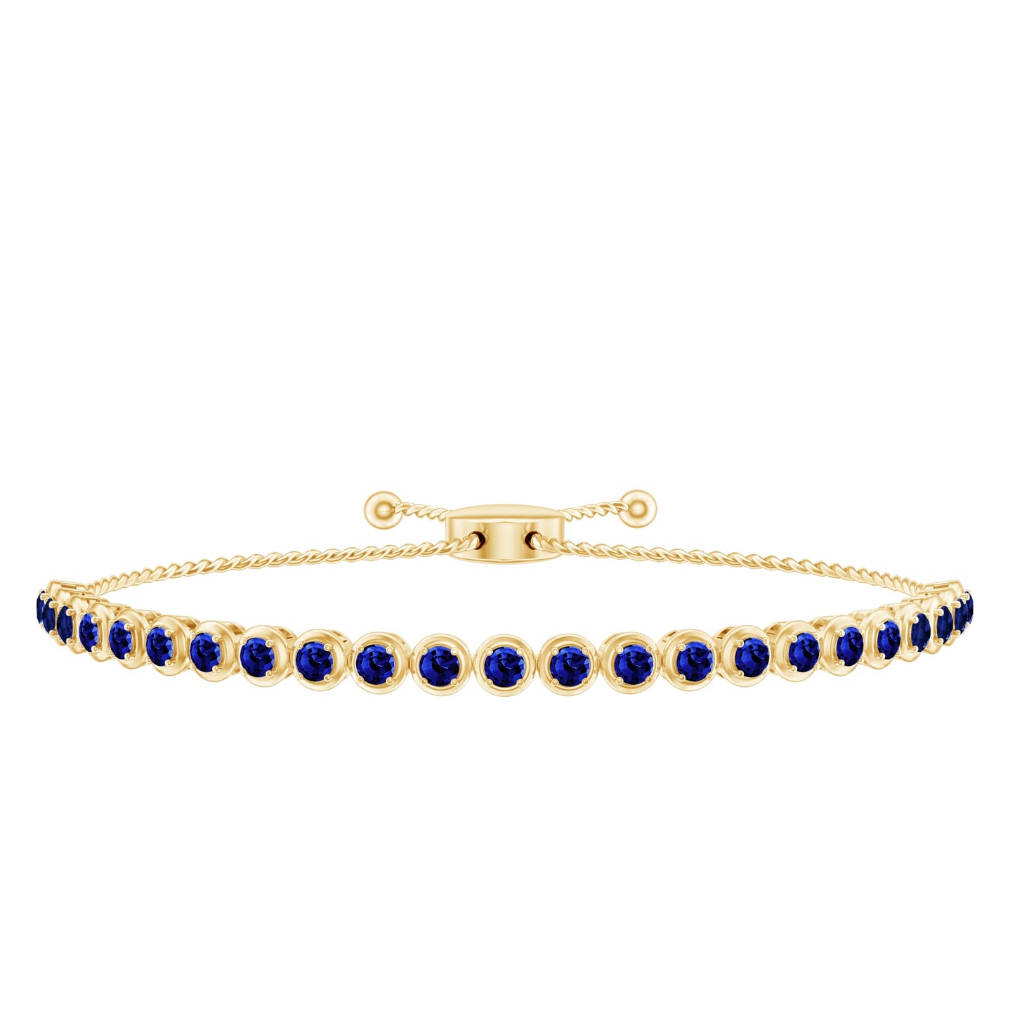 Lab Grown Blue Sapphire Tennis Bolo Bracelet with Rope Chain