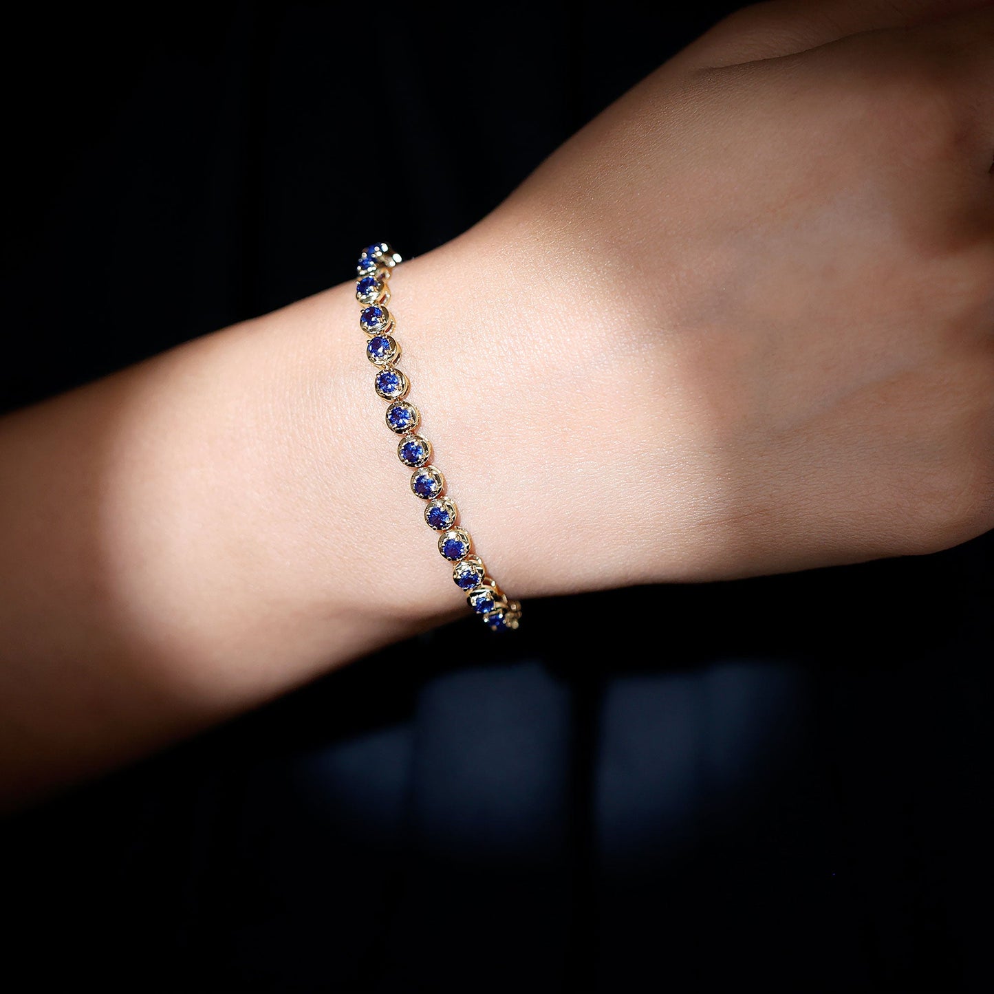 Lab Grown Blue Sapphire Tennis Bolo Bracelet with Rope Chain