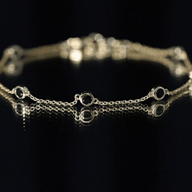 Bezel Set Black Onyx Seven Stone Station Chain Bracelet