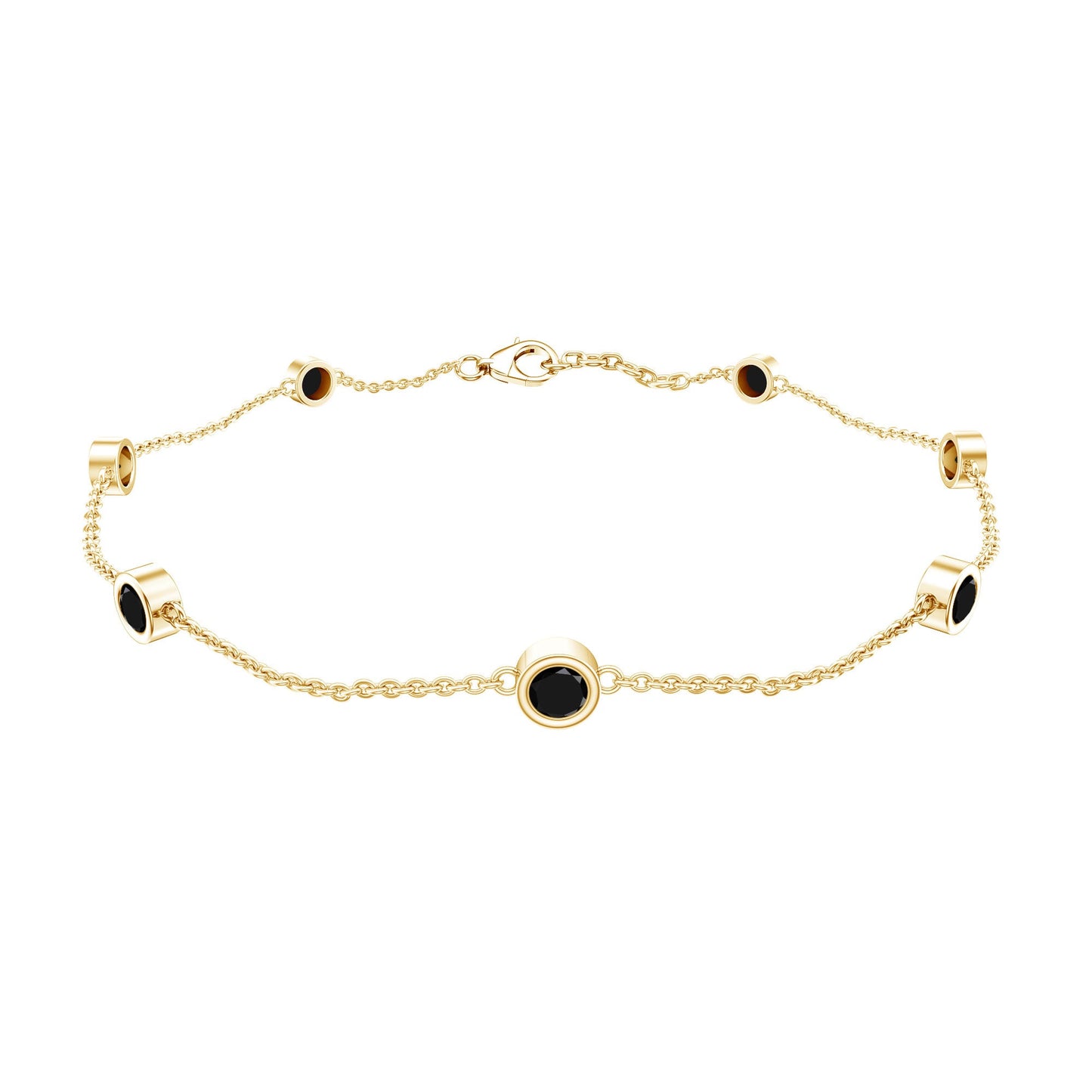 Bezel Set Black Onyx Seven Stone Station Chain Bracelet