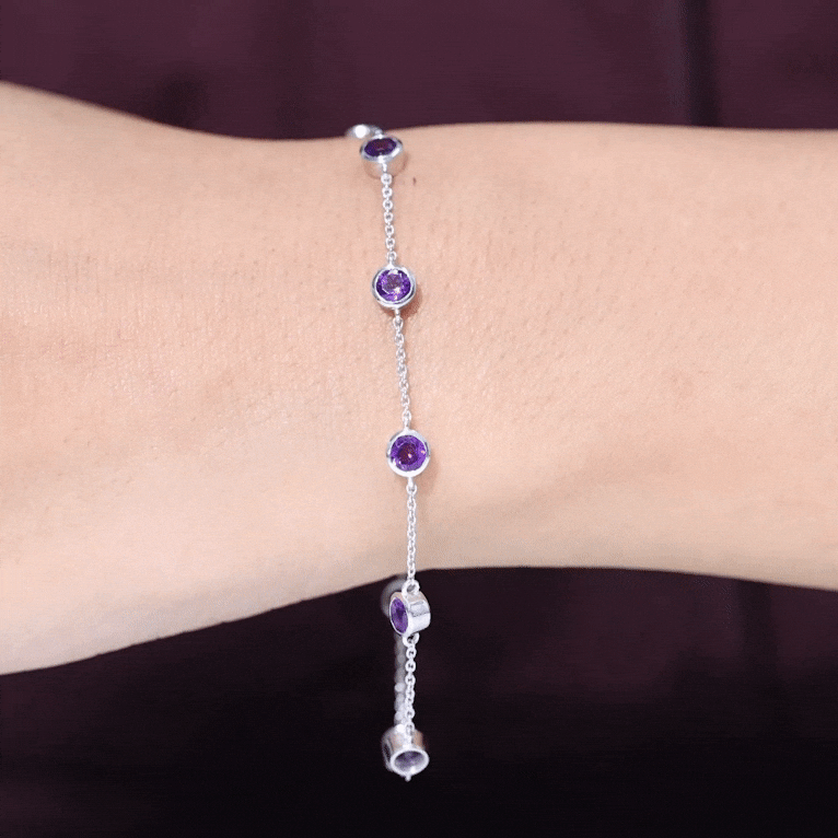 Bezel Set Amethyst Station Chain Bracelet for Women