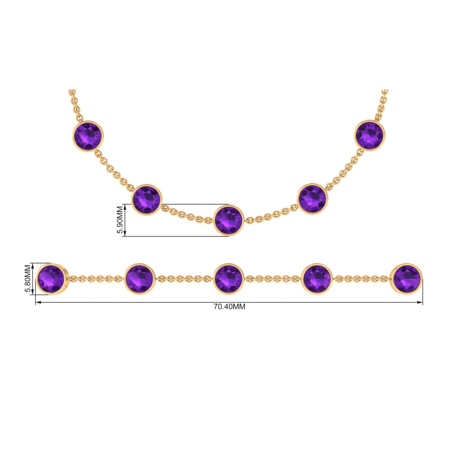 Bezel Set Amethyst Station Chain Bracelet for Women