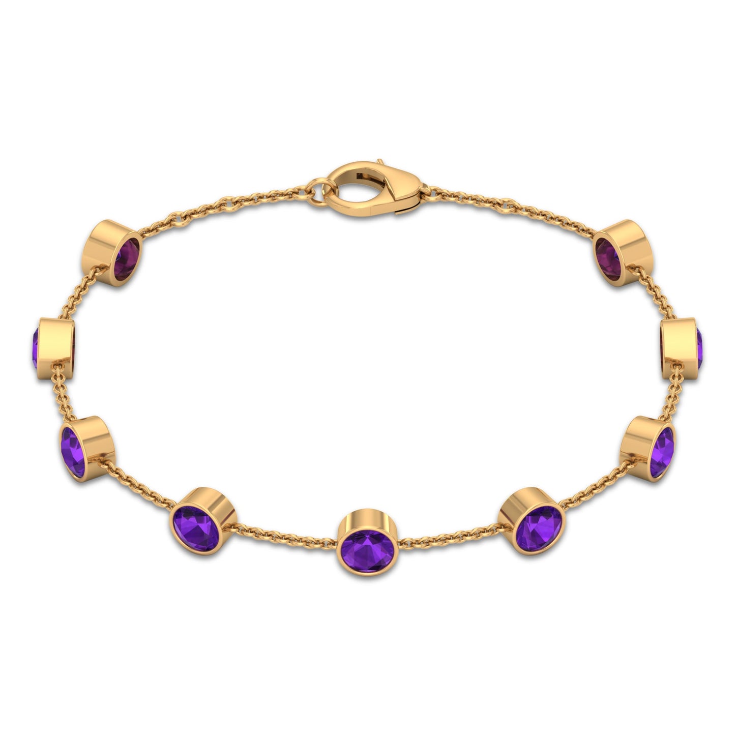 Bezel Set Amethyst Station Chain Bracelet for Women