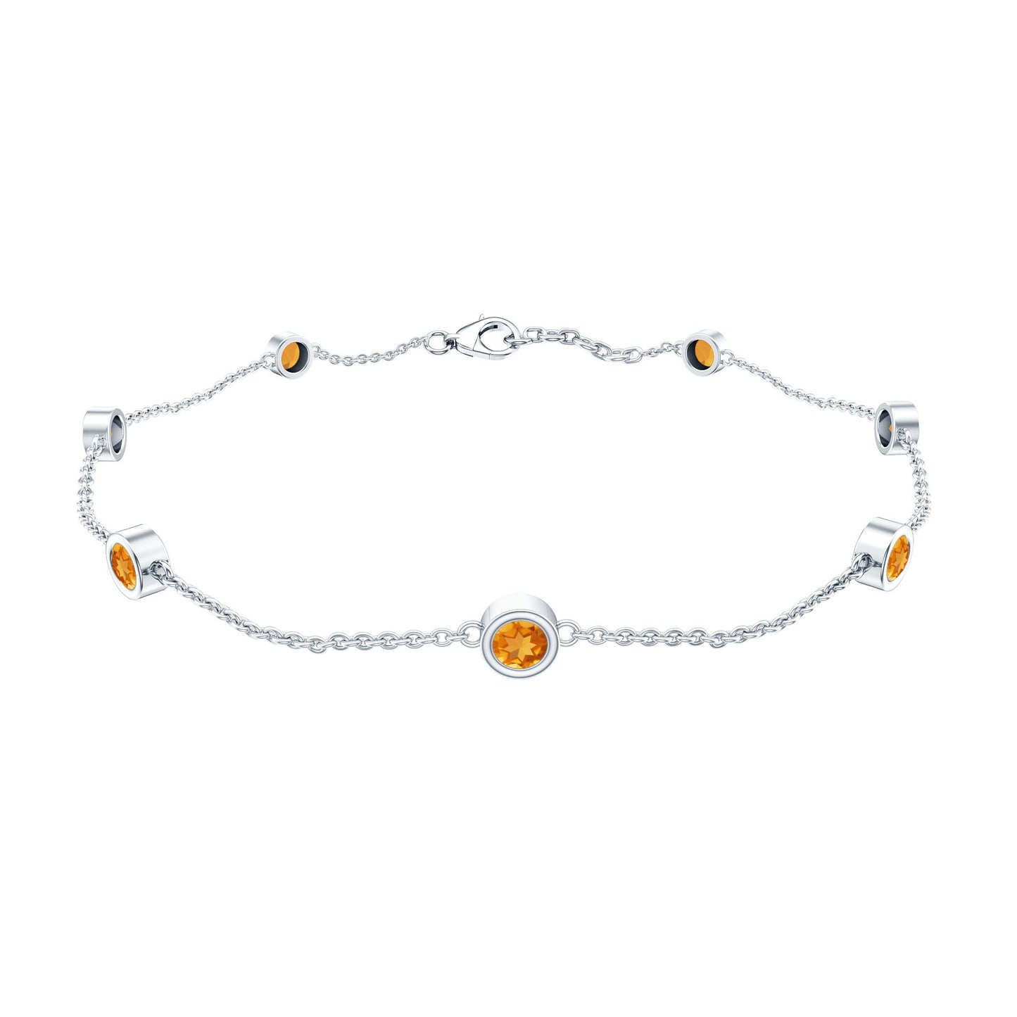 Natural Citrine 7 Stone Station Chain Bracelet for Women