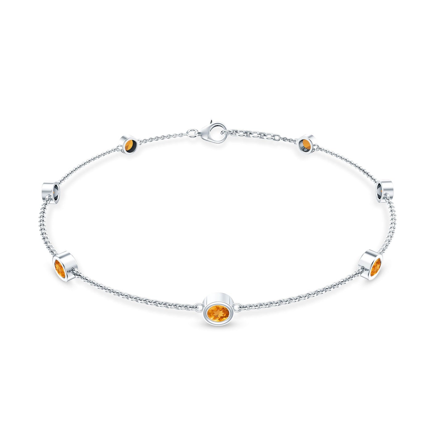 Natural Citrine 7 Stone Station Chain Bracelet for Women