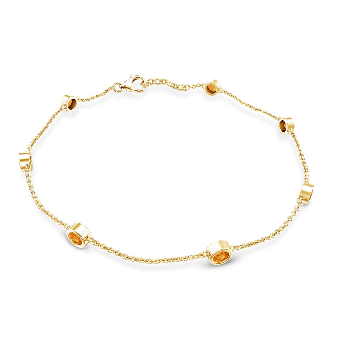 Natural Citrine 7 Stone Station Chain Bracelet for Women