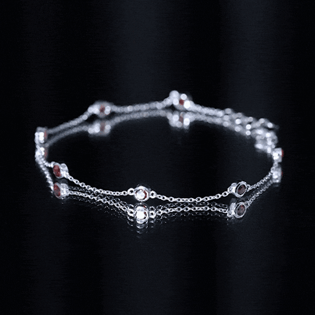 Bezel Set Garnet Seven Stone Station Chain Bracelet
