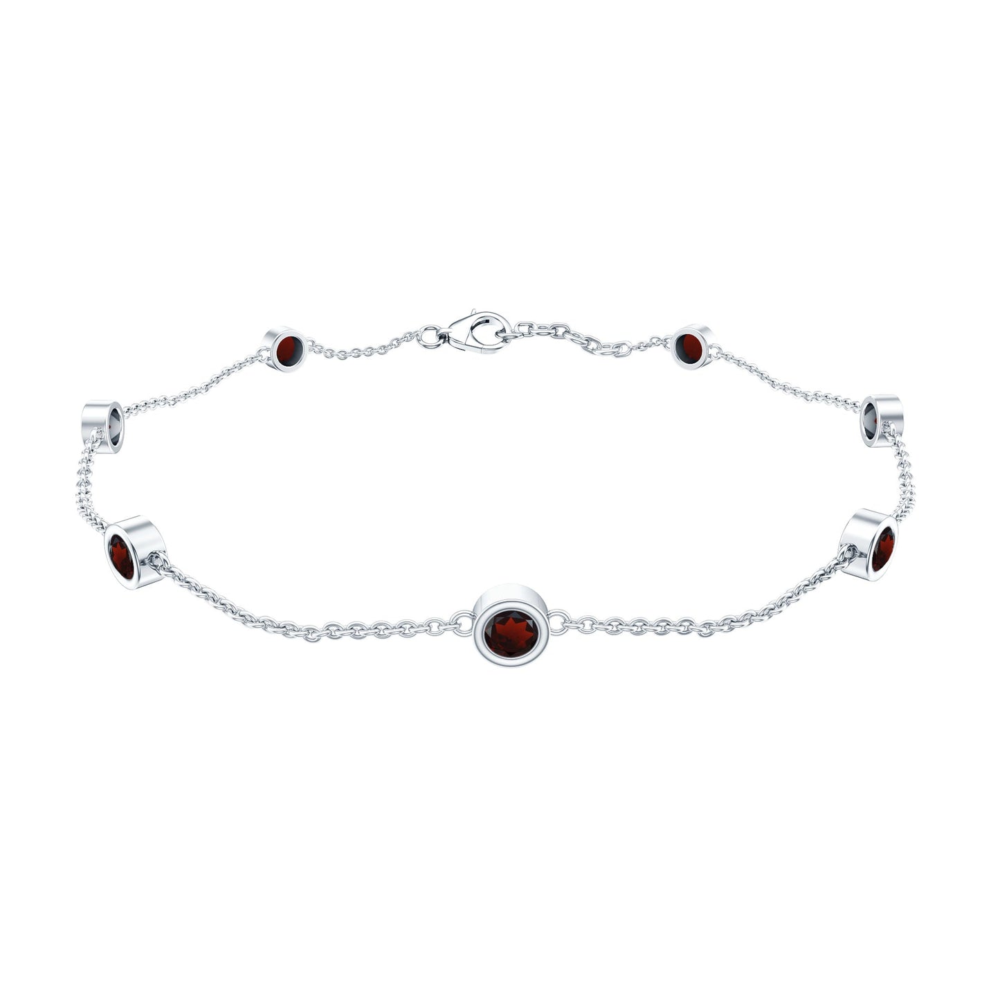 Bezel Set Garnet Seven Stone Station Chain Bracelet