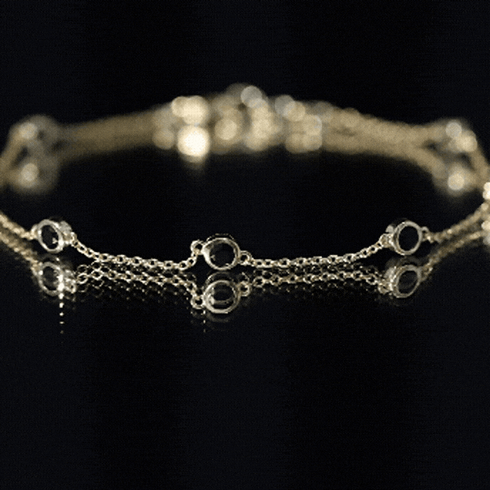 Natural Black Spinel 7 Stone Station Chain Bracelet