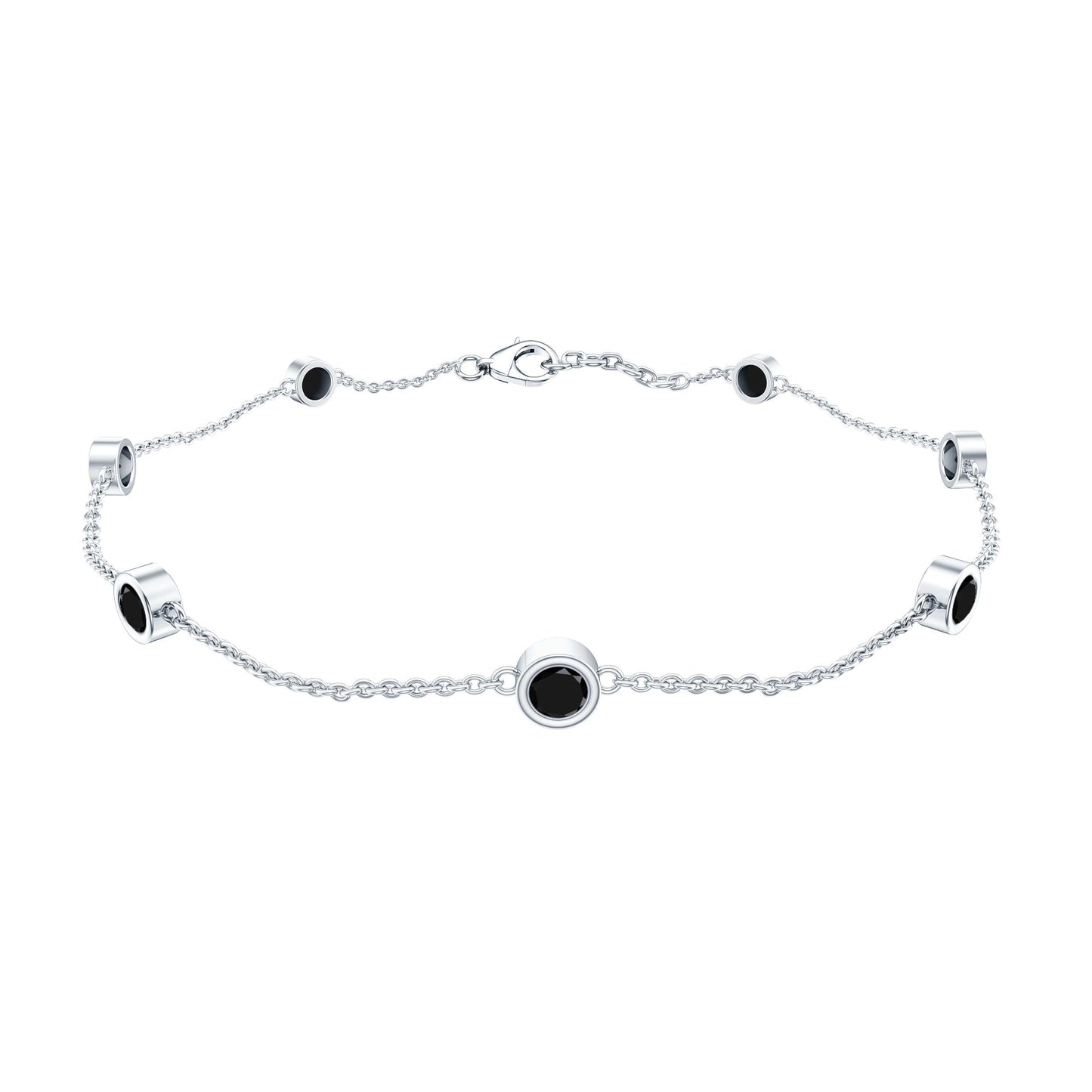 Natural Black Spinel 7 Stone Station Chain Bracelet