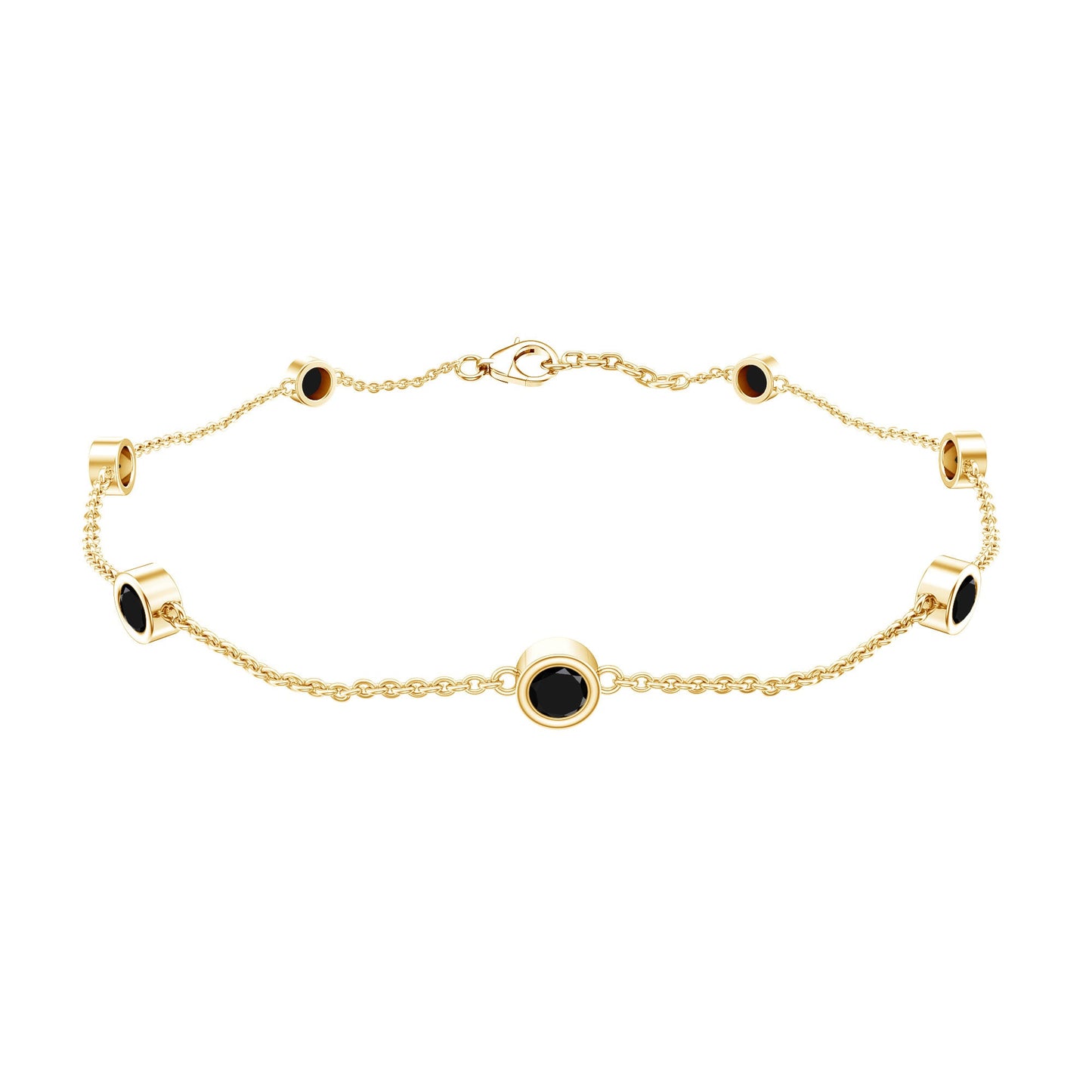 Natural Black Spinel 7 Stone Station Chain Bracelet