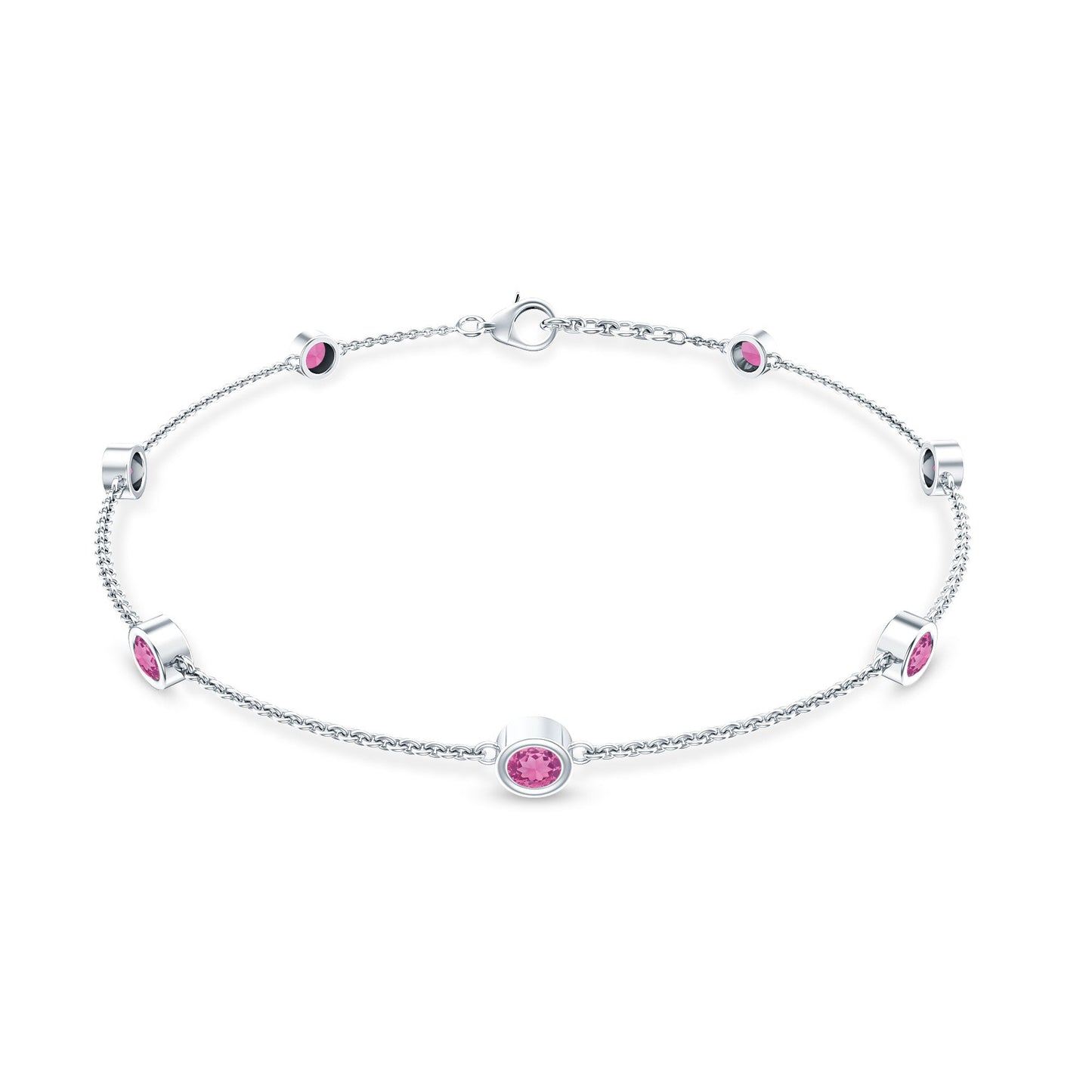 Real Pink Tourmaline Station Chain Bracelet for Women