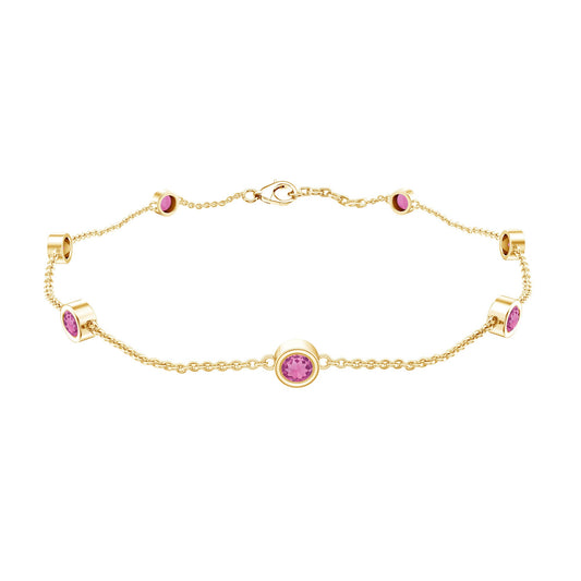 Real Pink Tourmaline Station Chain Bracelet for Women
