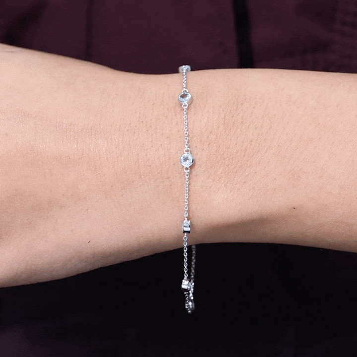 Bezel Set Aquamarine Station Bracelet for Women