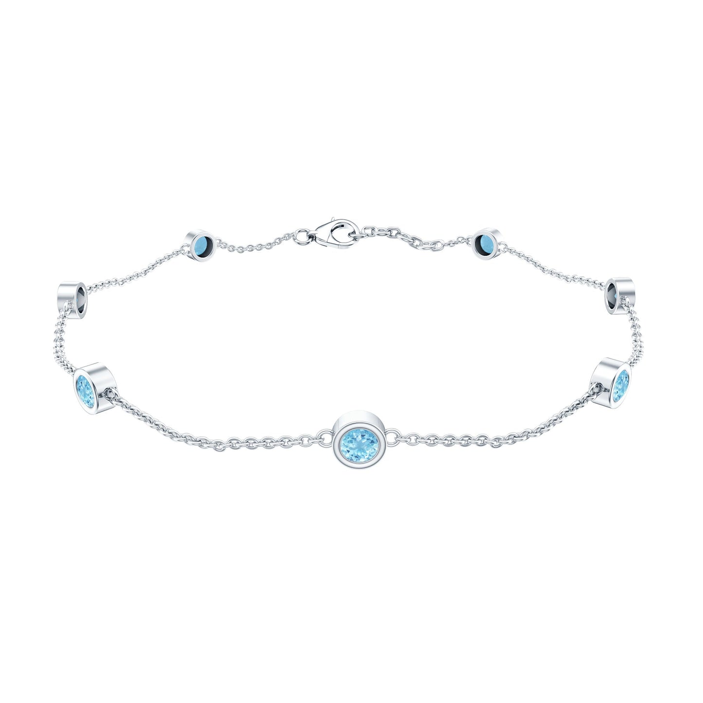 Bezel Set Aquamarine Station Bracelet for Women