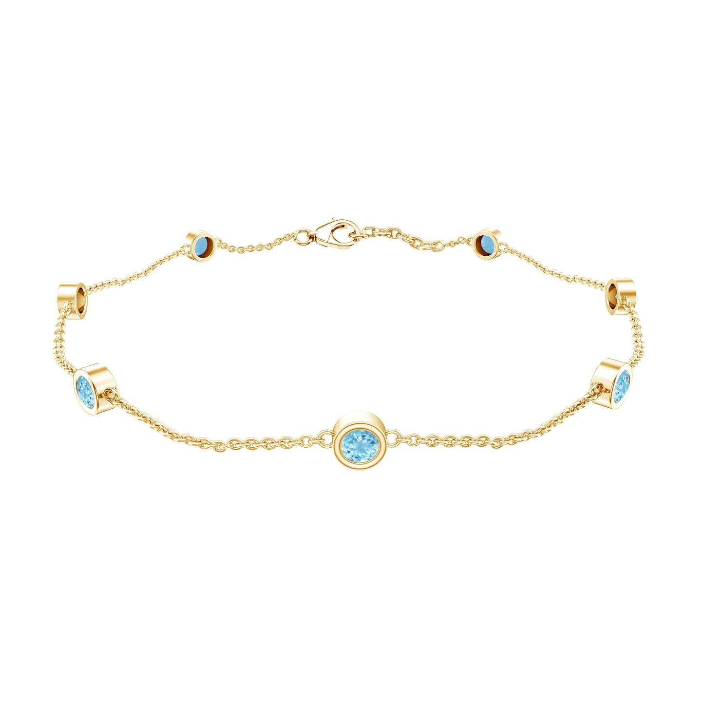 Bezel Set Aquamarine Station Bracelet for Women