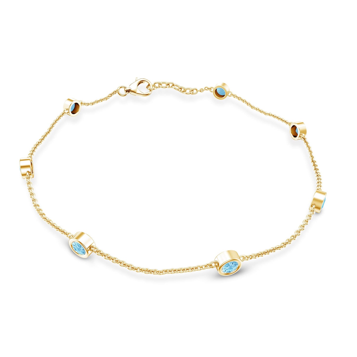 Bezel Set Aquamarine Station Bracelet for Women