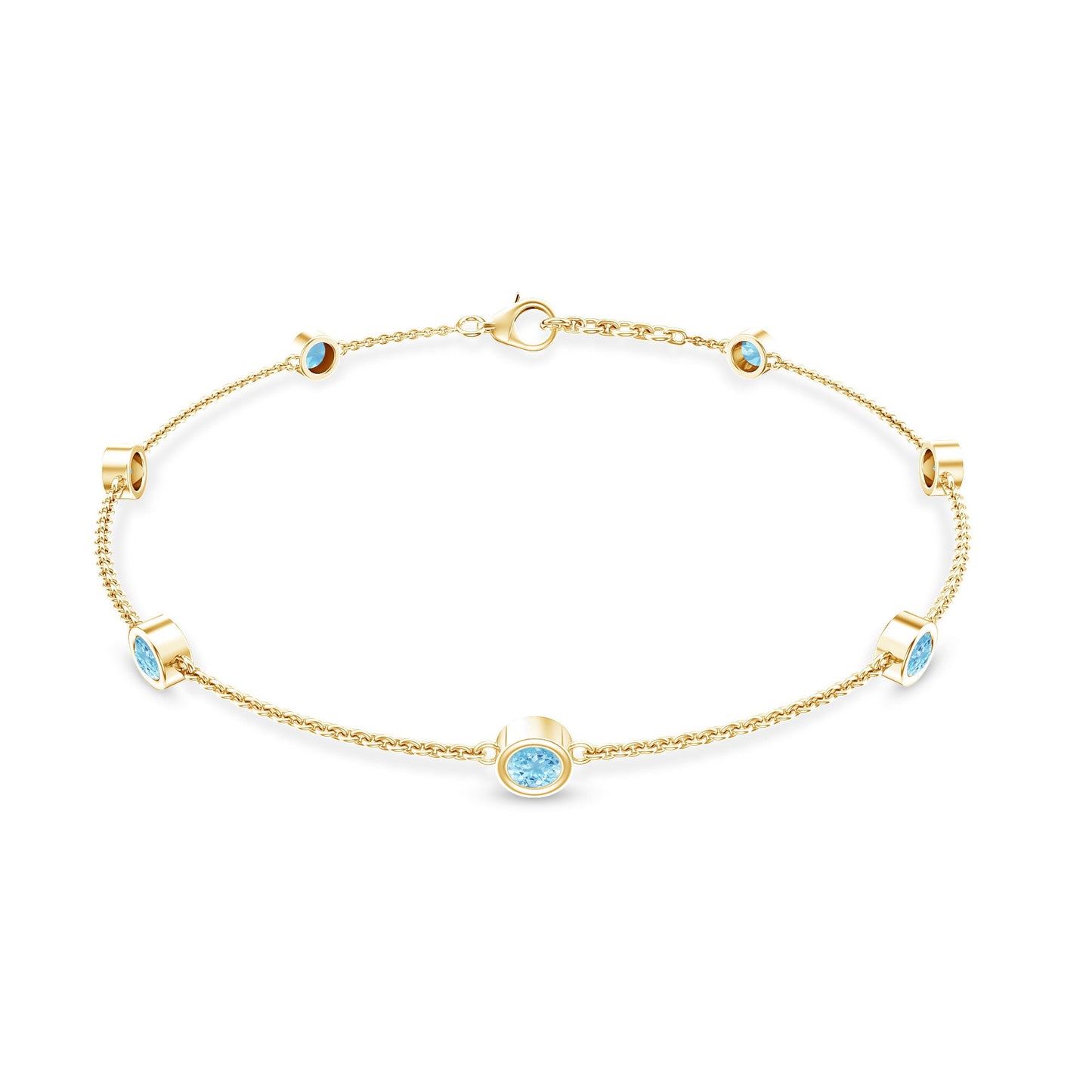 Bezel Set Aquamarine Station Bracelet for Women