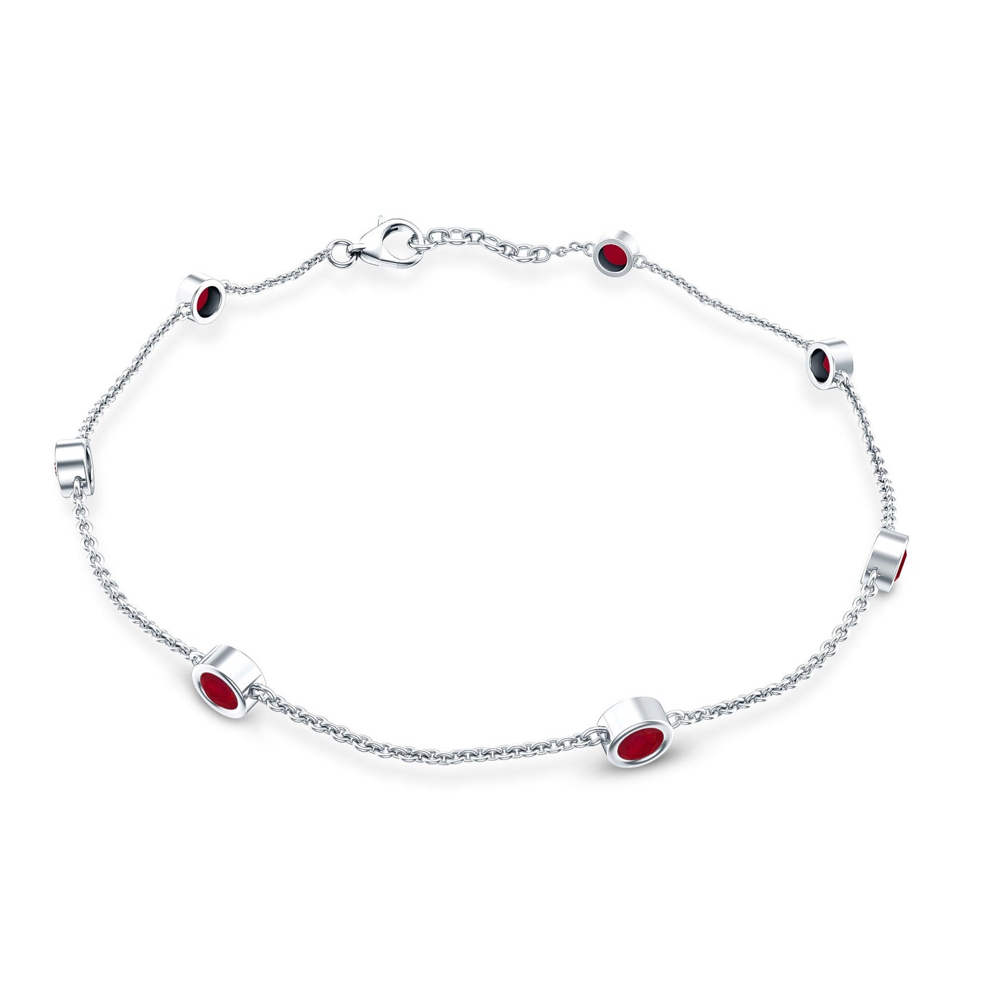 Natural Ruby 7 Stone Station Chain Bracelet for Women