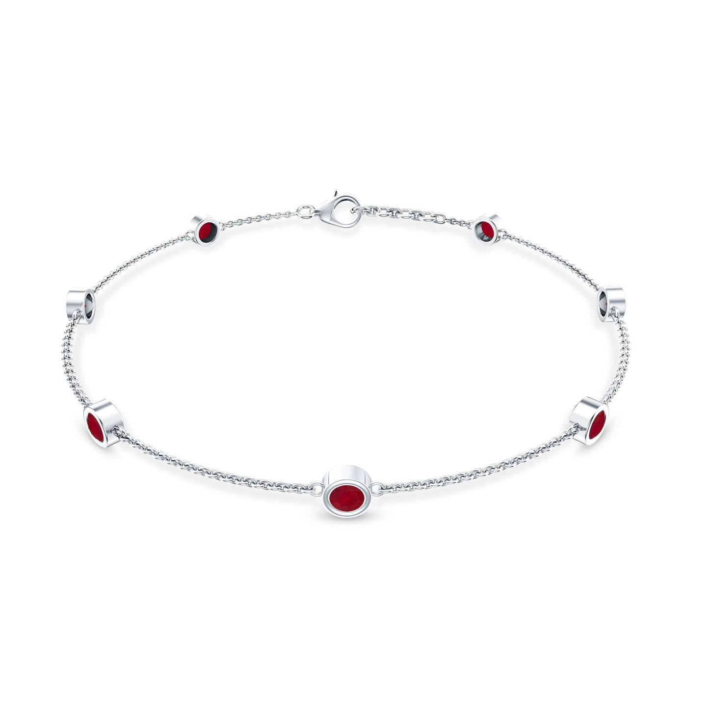 Natural Ruby 7 Stone Station Chain Bracelet for Women