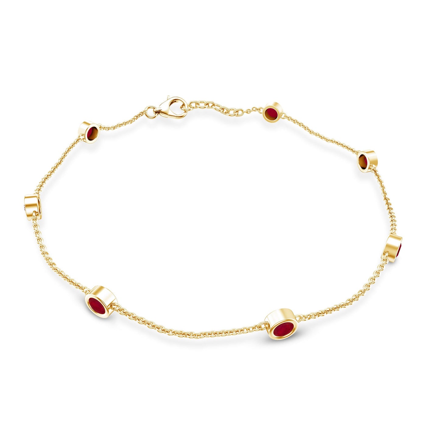 Natural Ruby 7 Stone Station Chain Bracelet for Women