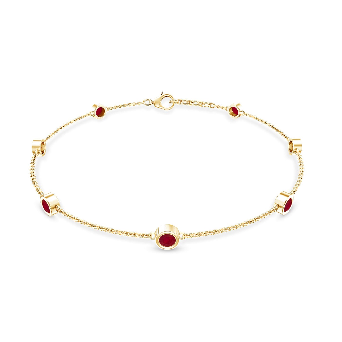 Natural Ruby 7 Stone Station Chain Bracelet for Women