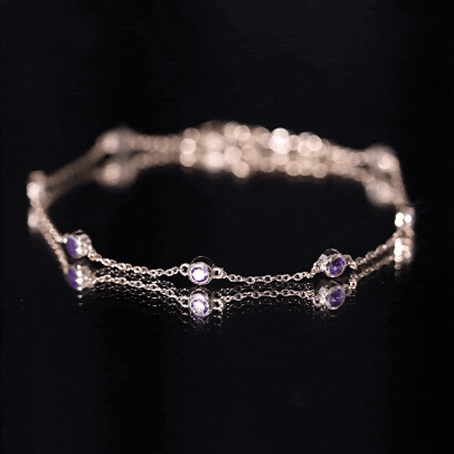 Real Amethyst Chain Bracelet in Bezel Setting