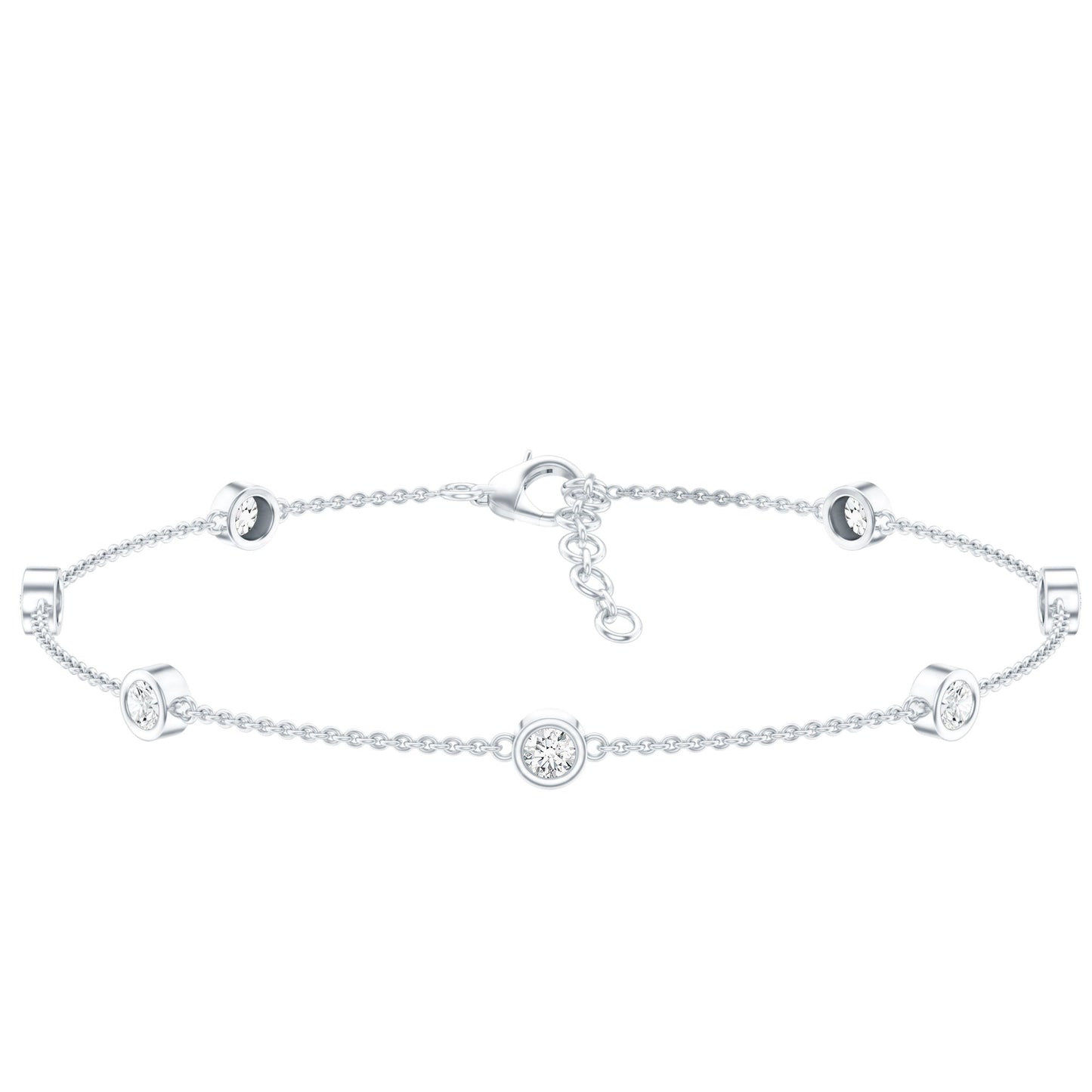 Round Cut Certified Moissanite Chain Bracelet in Bezel Setting