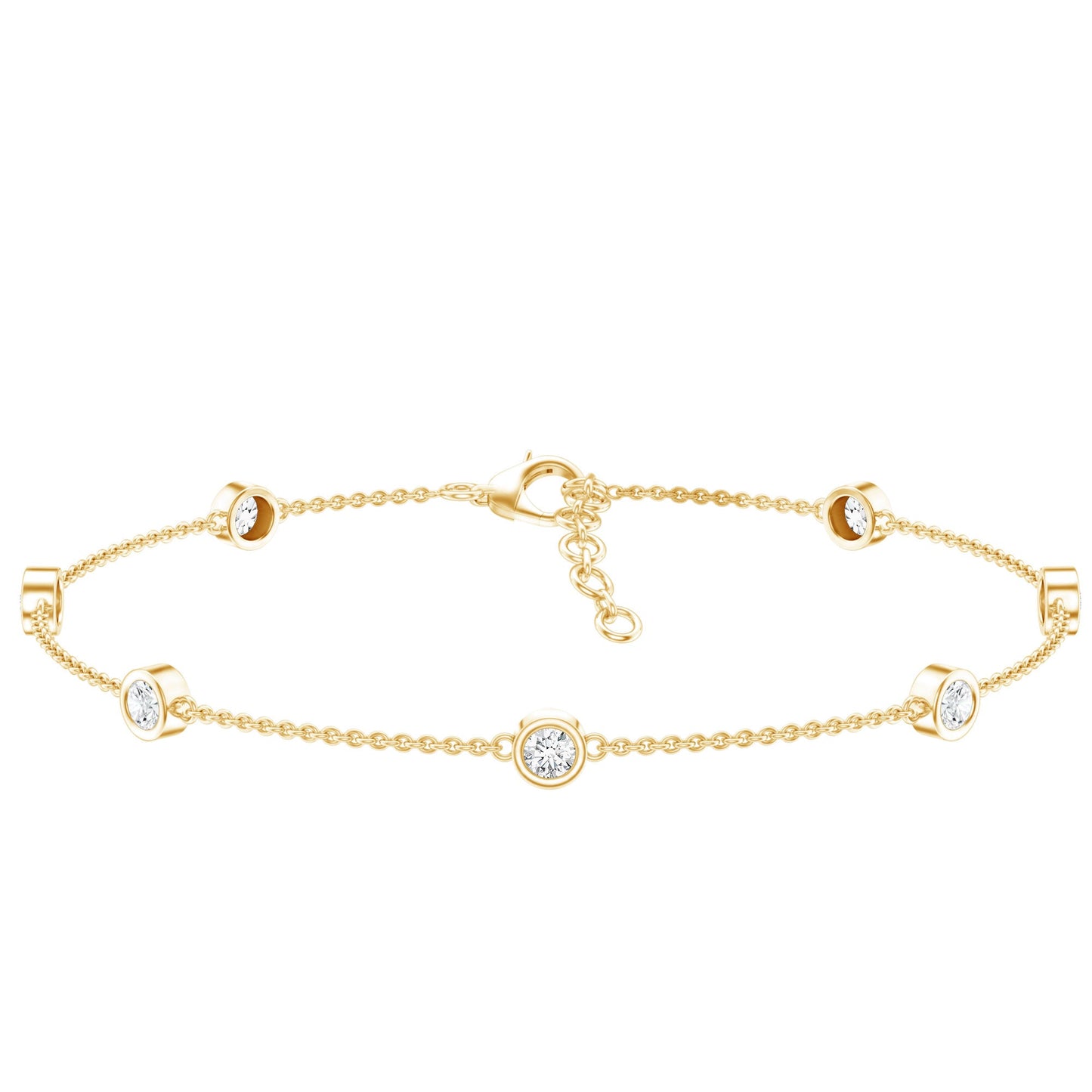Round Cut Certified Moissanite Chain Bracelet in Bezel Setting