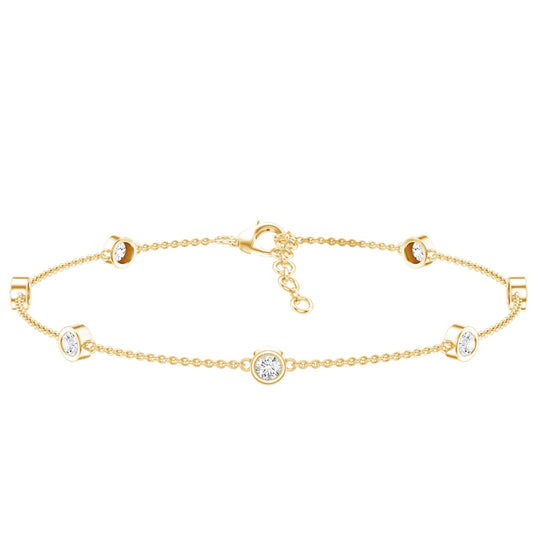 Round Cut Certified Moissanite Chain Bracelet in Bezel Setting