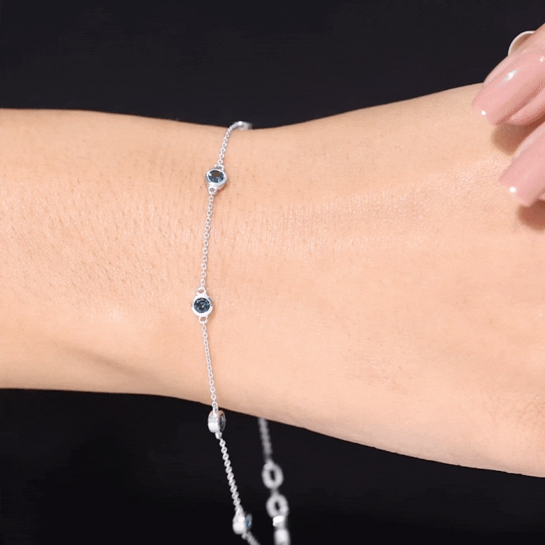 Bezel Set London Blue Topaz Station Chain Bracelet