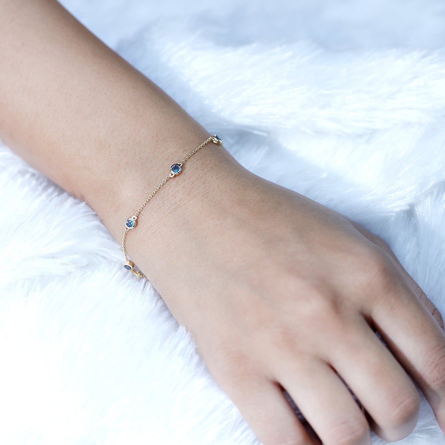 Bezel Set London Blue Topaz Station Chain Bracelet