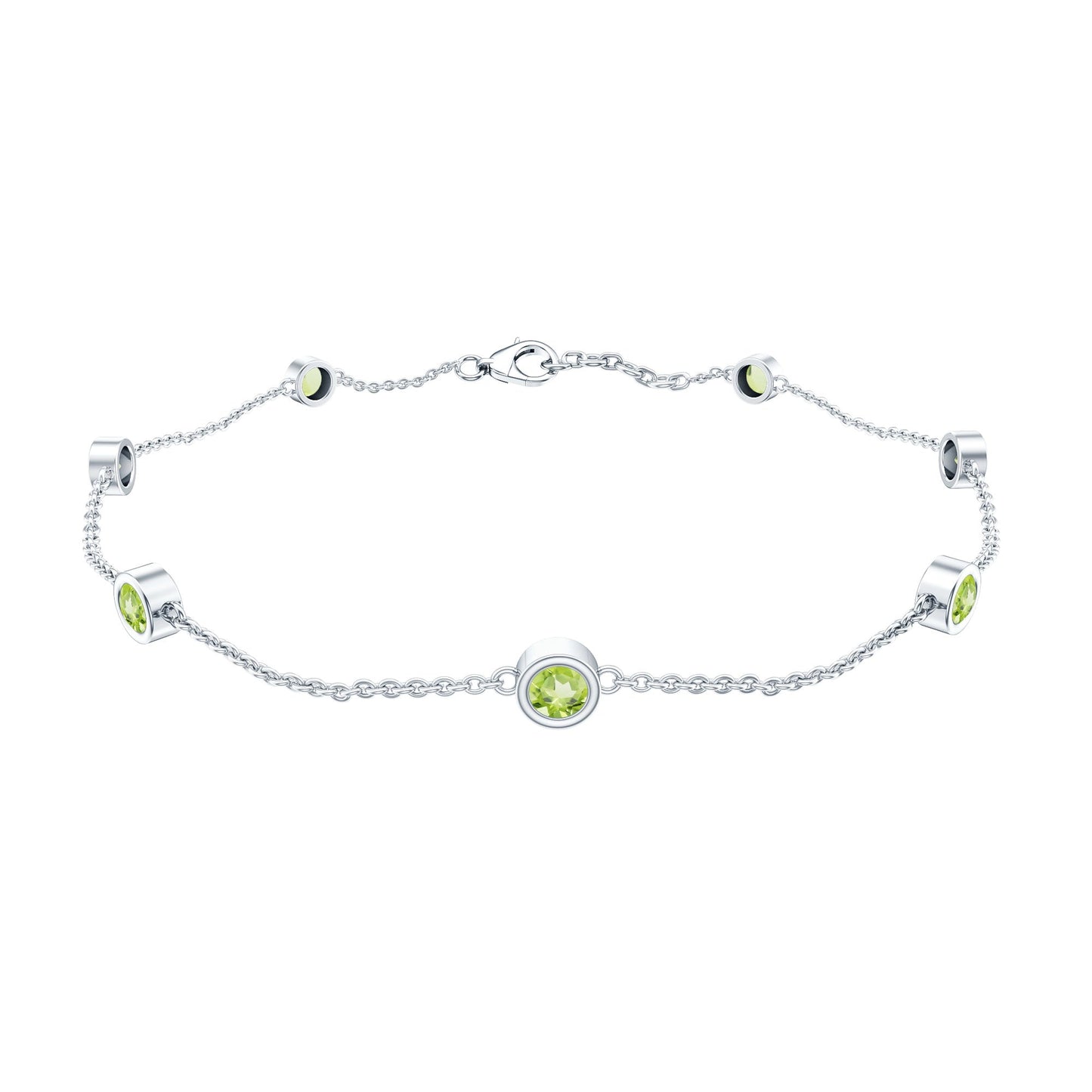 Bezel Set Seven Stone Peridot Station Bracelet