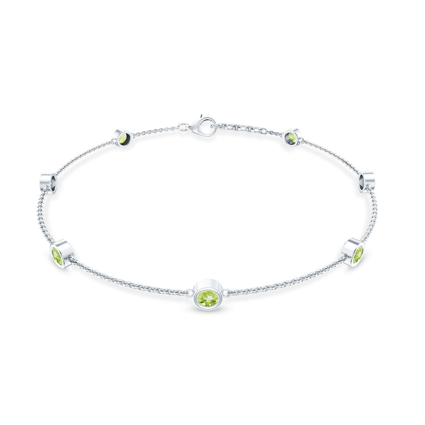 Bezel Set Seven Stone Peridot Station Bracelet