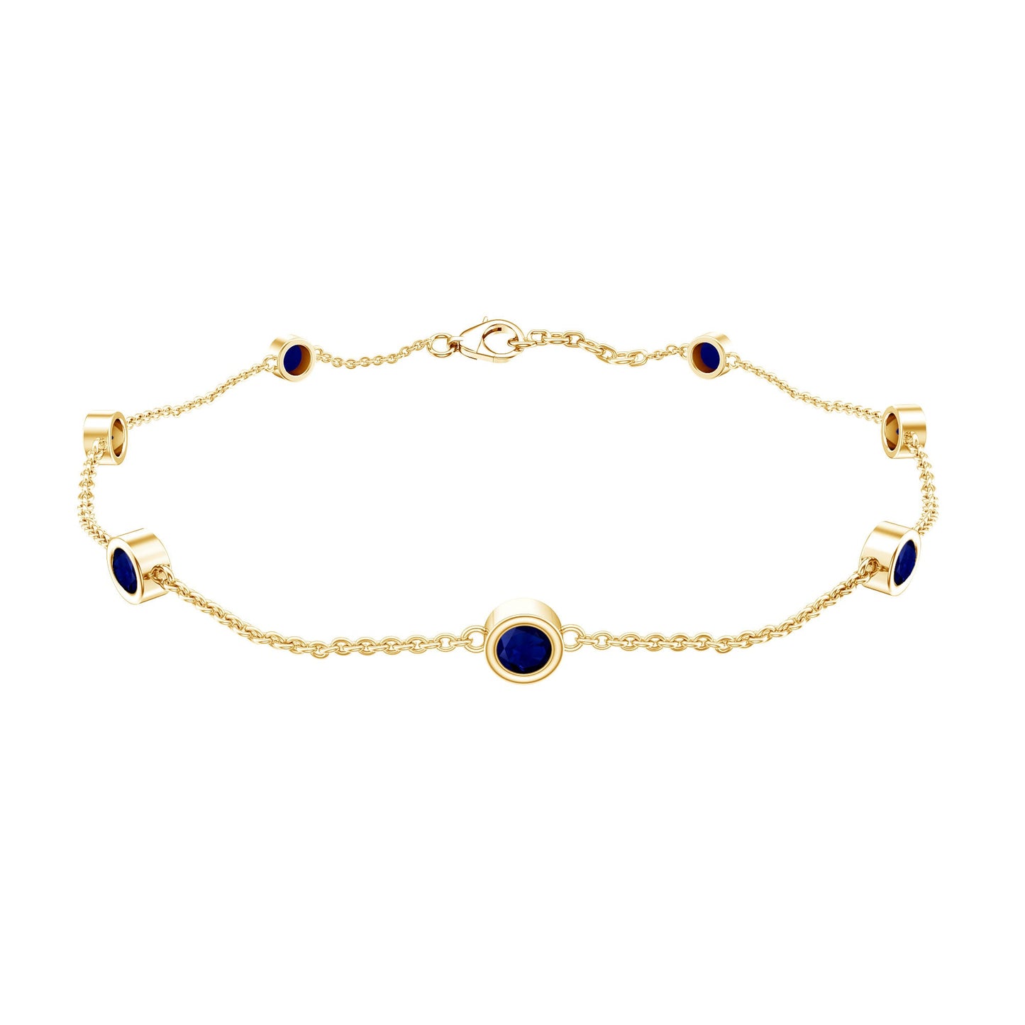 Natural Blue Sapphire 7 Stone Station Chain Bracelet