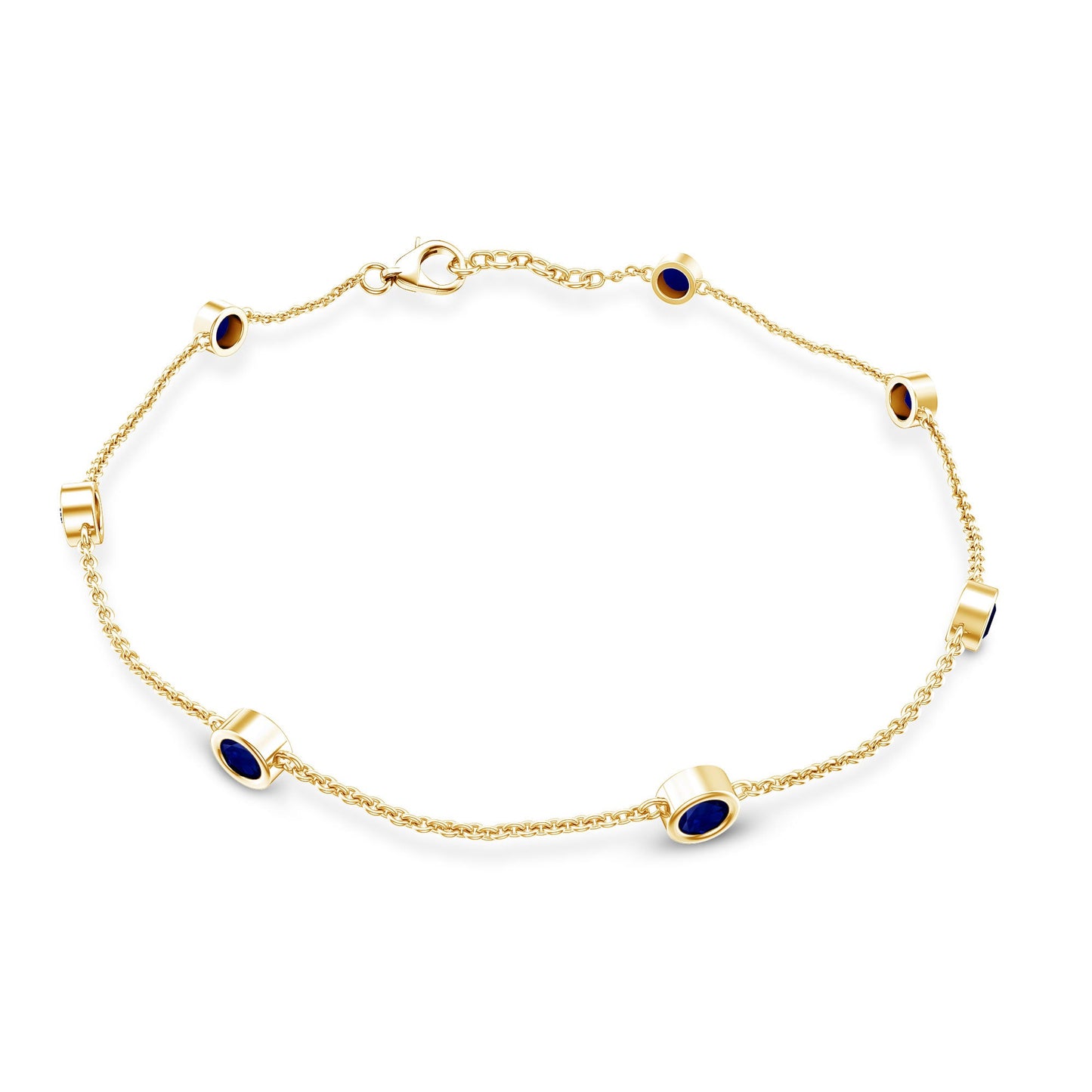 Natural Blue Sapphire 7 Stone Station Chain Bracelet